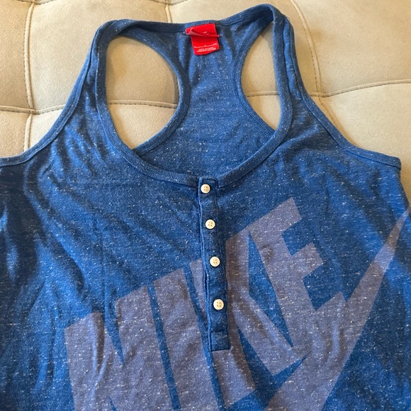 ✅ SOLD! Nike Royal Blue Swoosh Logo Cotton Half Button Racerback Tank - Picture 2 of 11